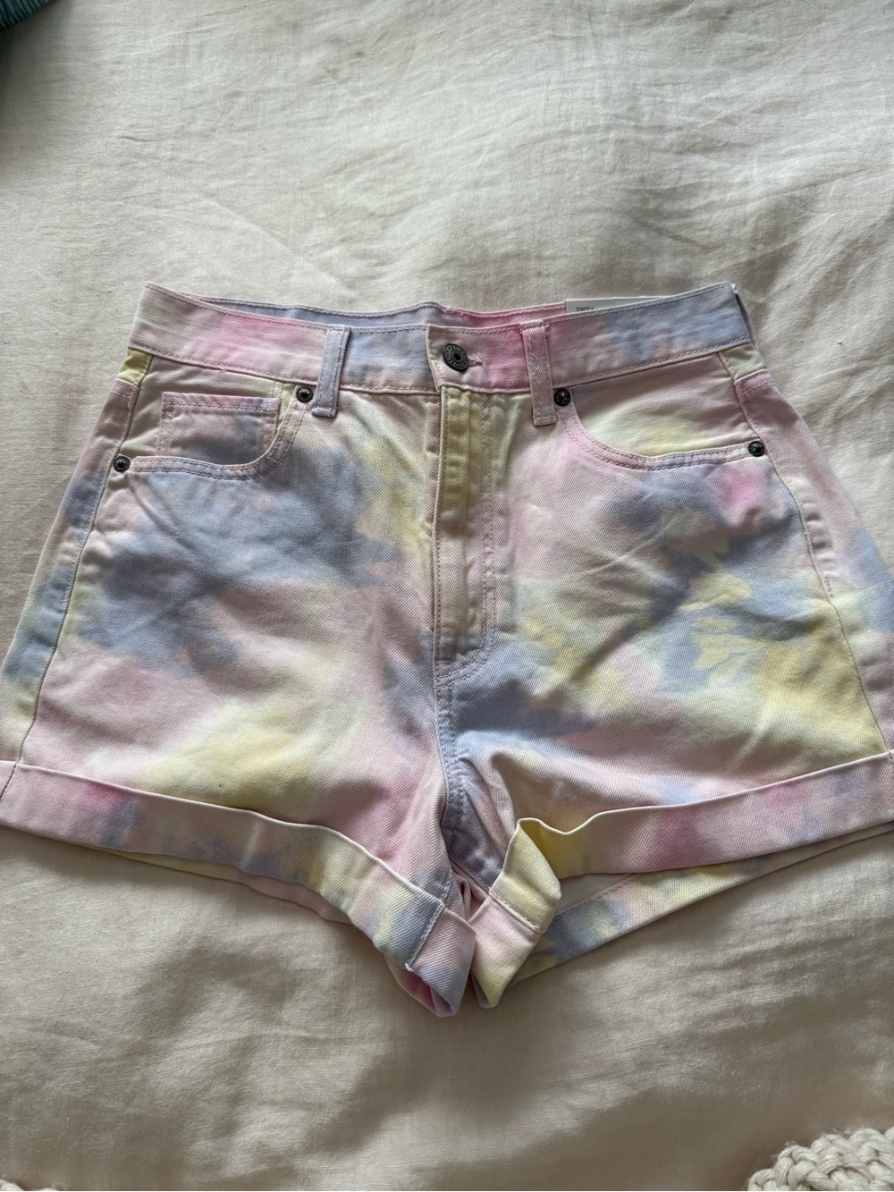 American Eagle Outfitters Pastel Tie-Dye High-Rise Jean Shorts